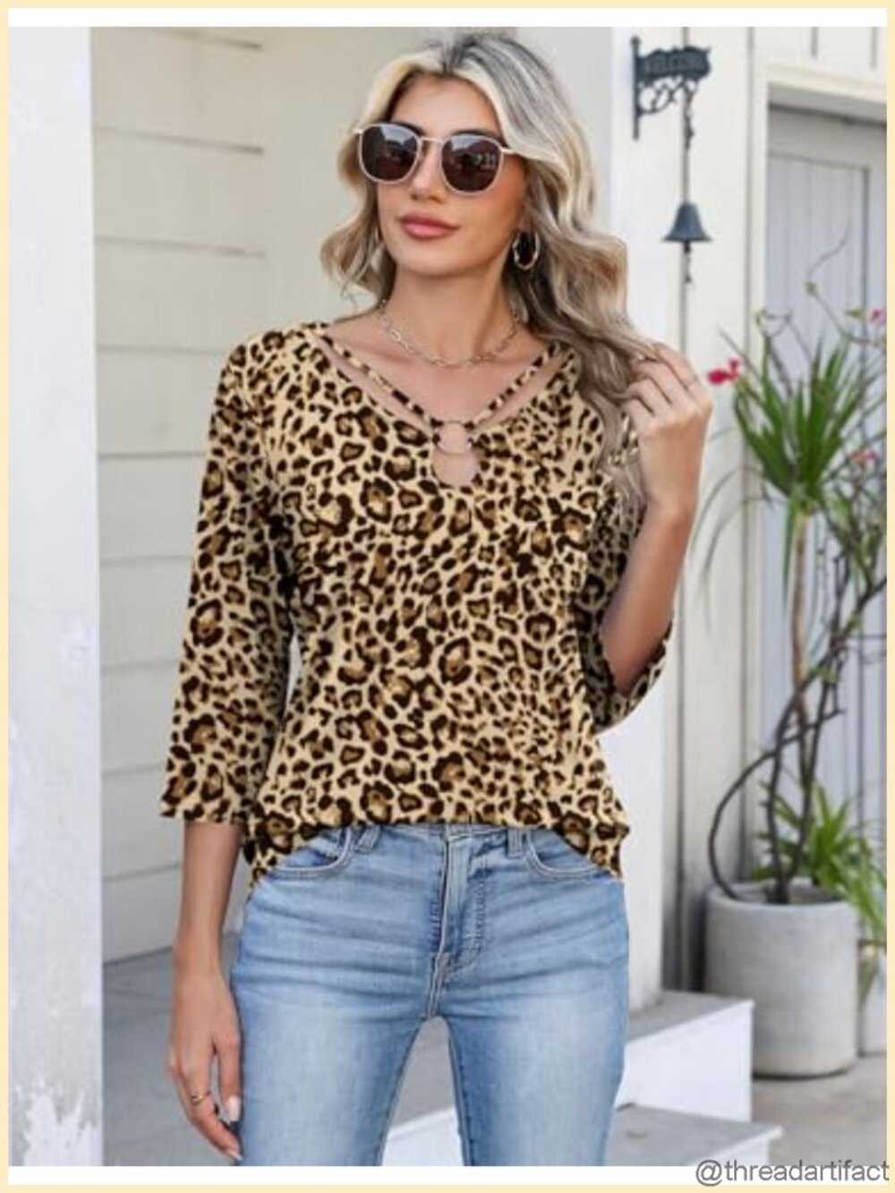 Rapbin Womens 3/4 Sleeve Top Keyhole Neck Dressy Casual Tee - Picture 2 of 6